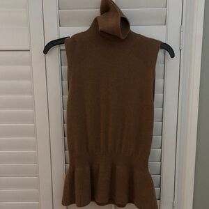 Veronica Beard Cashmere Camel Sleeveless Turtleneck Sweater